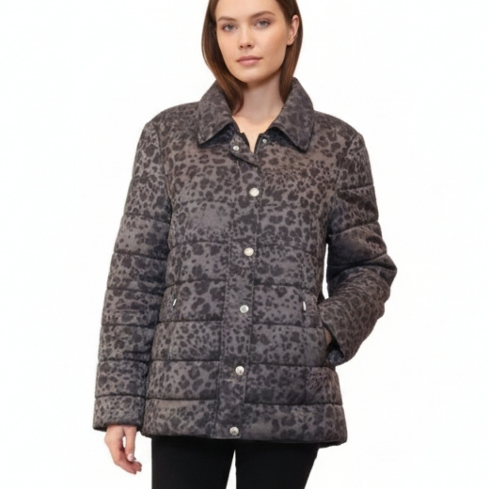 Windsmoor Leopard Print Winter Puffer Coat Insulated Adjustable Cinched Waist